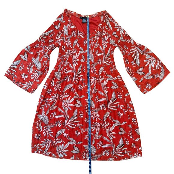Robert Louis Red Rust Floral Bell Sleeve Flowy Pullover Dress Women’s Medium - Picture 8 of 10
